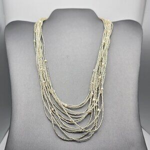 Multi-Strand Pearl & Silver Seed Bead Necklace 16" 925 Sterling Silver Clasp